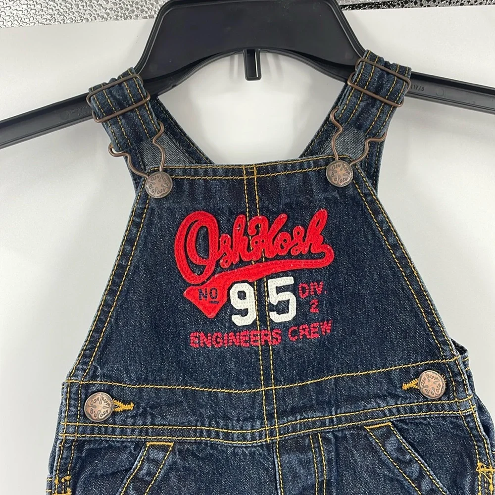 OshKosh B’Gosh “Engineers Crew 95” Denim Overalls Size 9 Months